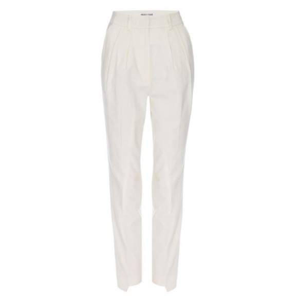 NWT IMAAN x FRAME DENIM Pleated Trousers Off White Dress Pants Wool Size 10 - Picture 2 of 7